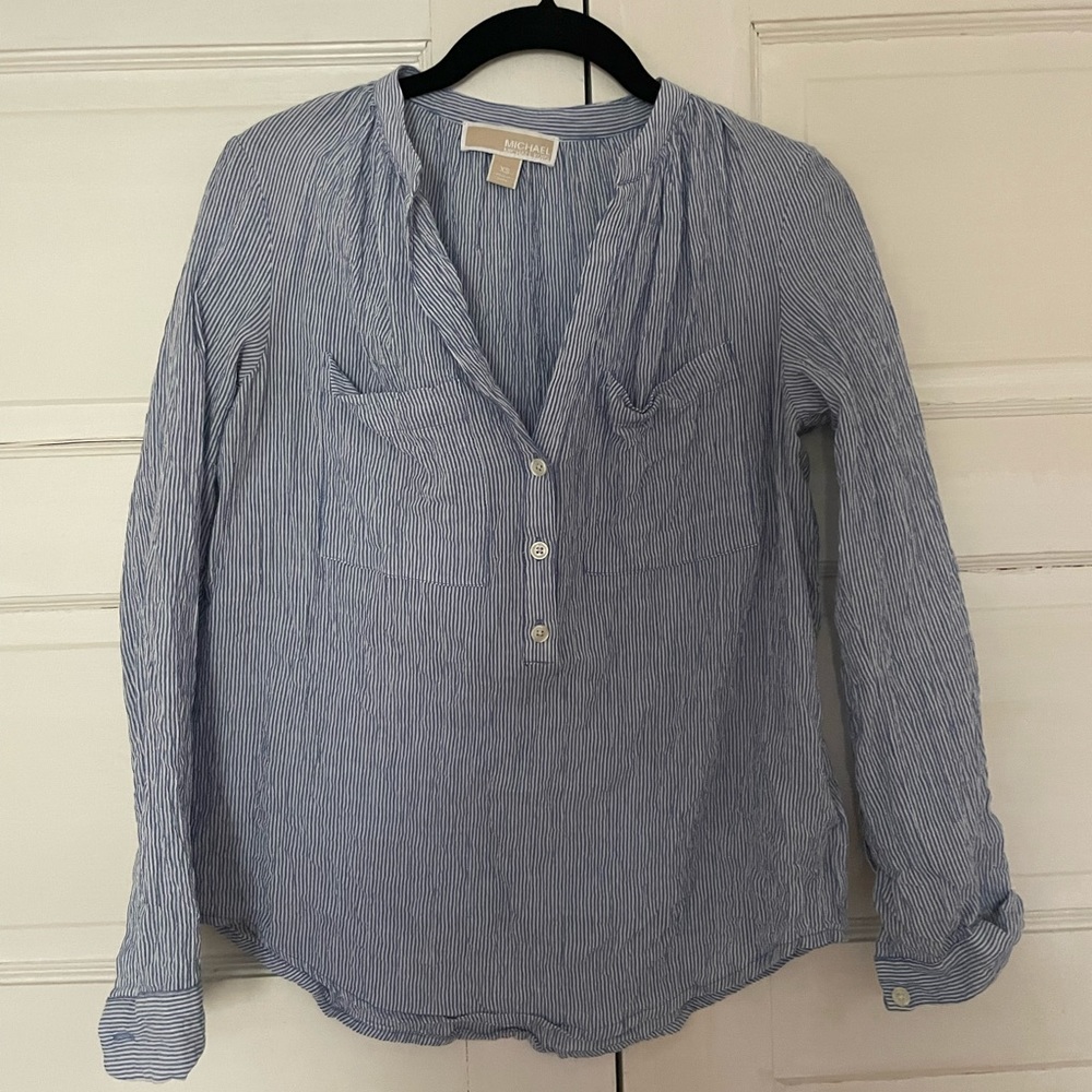 Michael Kors blue and white striped shirt